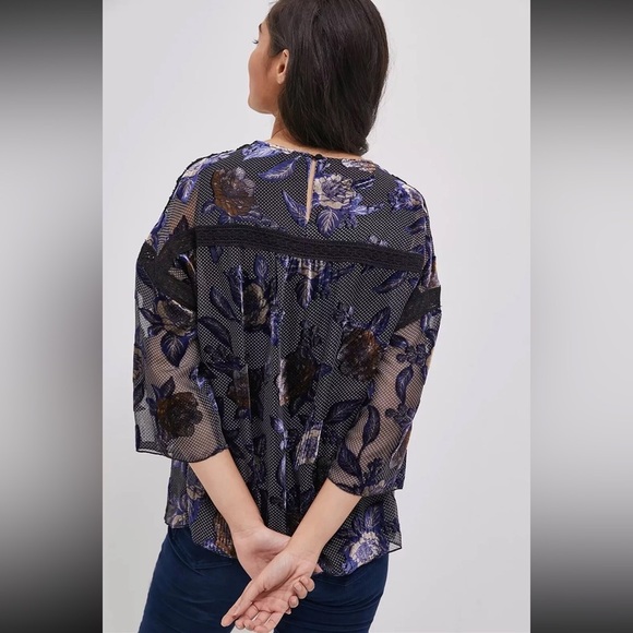 Anthropologie Daniel Rainn Zelda Floral Burnout Velvet Blouse Sz Small NWOT $128 - Picture 3 of 7